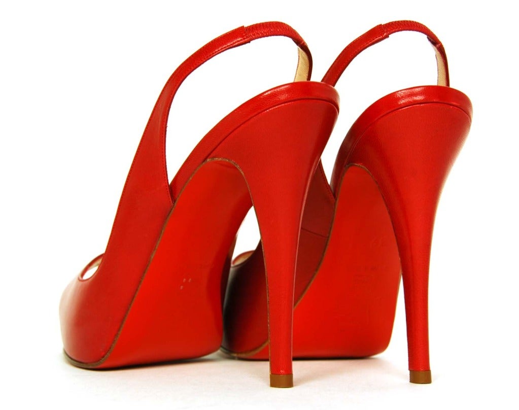 Women's CHRISTIAN LOUBOUTIN Red Leather Peeptoe Platform Slingback Heels RT. $755 Sz. 39