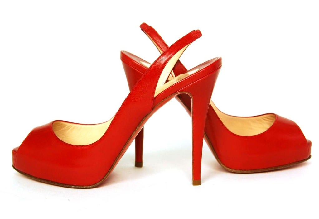 CHRISTIAN LOUBOUTIN Red Leather Peeptoe Platform Slingback Heels RT. $755 Sz. 39 1