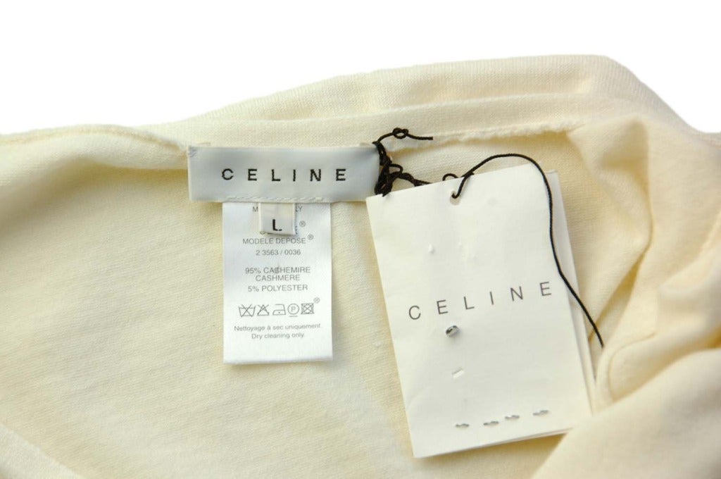 CELINE NEW WITH TAGS Ivory Cashmere Button Down V-Neck Cardigan Sz. L RT. $820 1