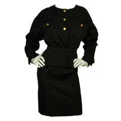 CHANEL Black Peplum Dress with Belt SZ - 2
