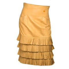CHANEL Beige Accordion Pleat Trimmed Leather Skirt Sz. 38