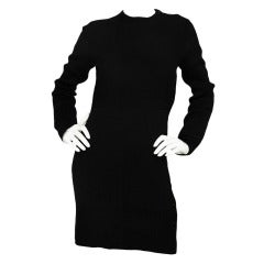 HERMES Black Longsleeve Knit Dress W. Buttons Down Side Sz. 36/4