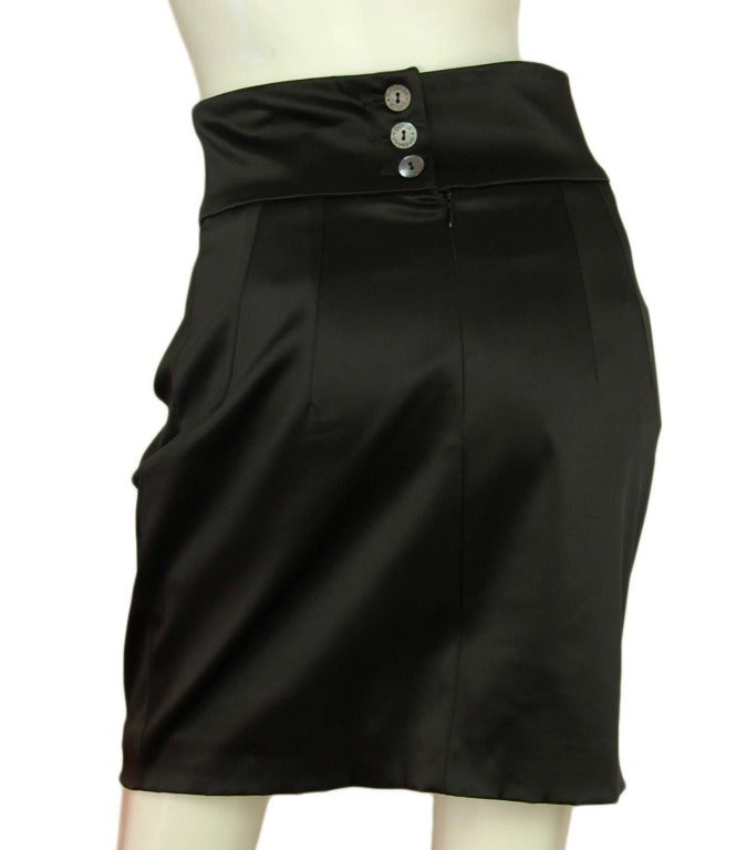 Women's DOLCE & GABBANA NEW WITH TAGS Black Satin Mini Skirt W. Buttons Sz. 42