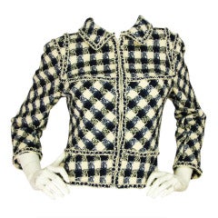 CHANEL Navy/White Tweed Jacket w. Pearls
