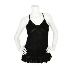 CHANEL Black Camisole With Spaghetti Straps And Pleated Bottom Sz. 42