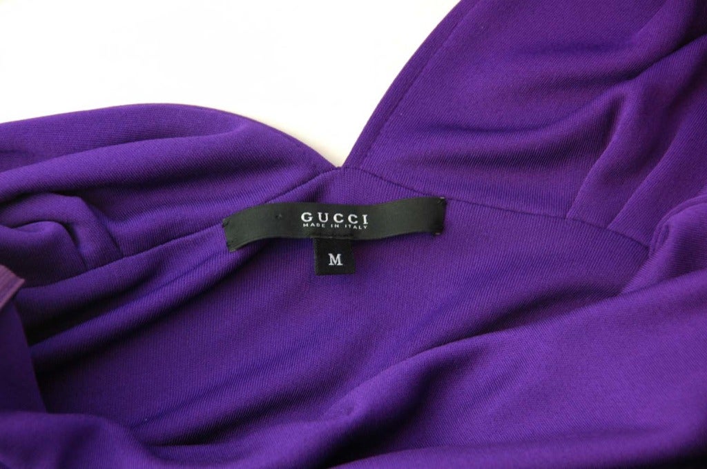 Women's GUCCI Purple Longsleeve Dress with V-Back and Fringe Chain Tie