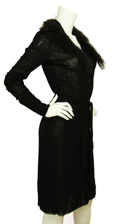 Jean Paul Gaultier Black Long Mesh Cardigan w. Detachable Fur Collar SZ - Large