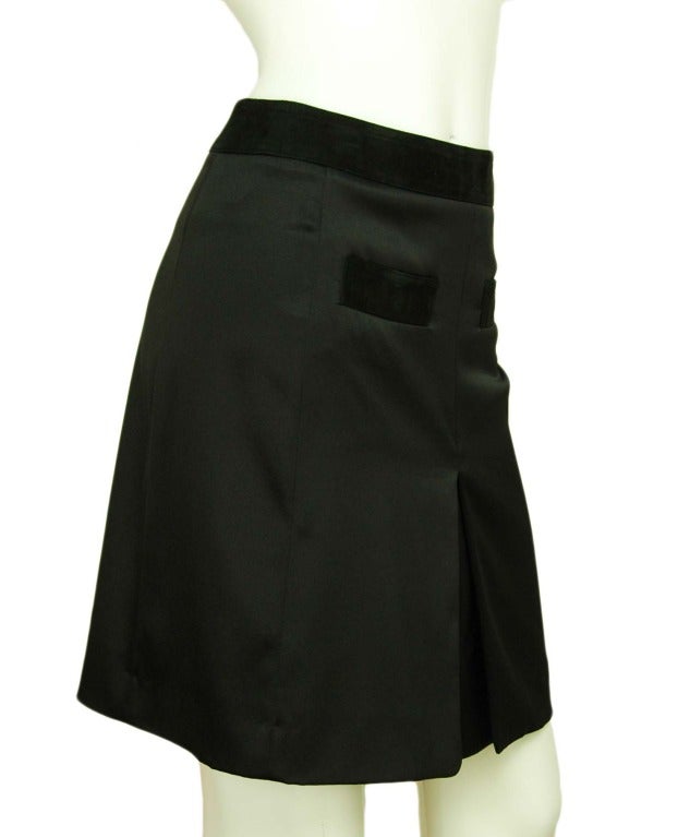 CHANEL Black Silk Skirt W. Mock Pockets & Suede Trim Sz. 36