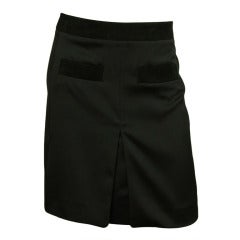 CHANEL Black Silk Skirt W. Mock Pockets & Suede Trim Sz. 36