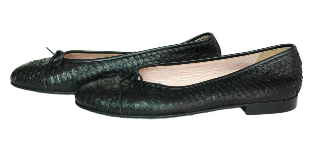 Women's CHANEL Black Python Ballet Flat Shoes - Size 6.5