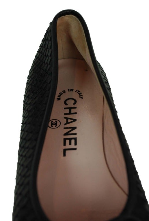 CHANEL Black Python Ballet Flat Shoes - Size 6.5 1