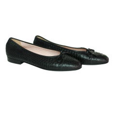 CHANEL Black Python Ballet Flat Shoes - Size 6.5