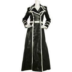 Vintage MOSCHINO Couture Black & White Pleather Trench Coat Sz. 4