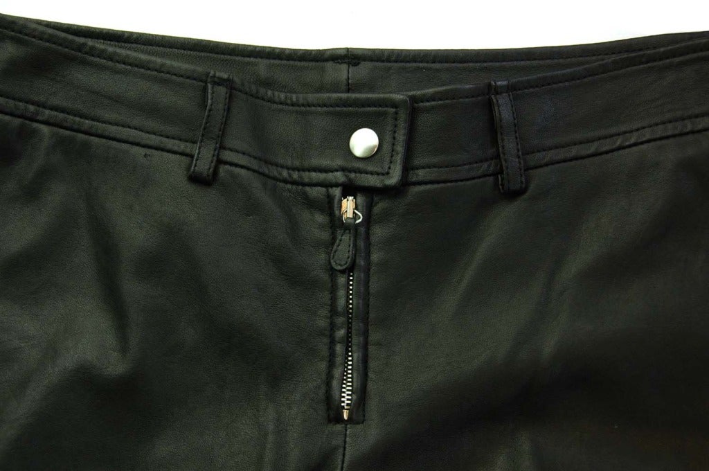 ALEXANDER MCQUEEN Black Leather Riding Pants W. Quilted Knee Sz. 38 at
