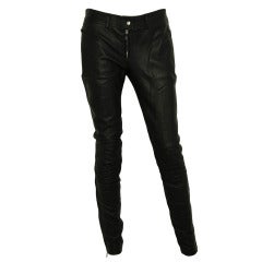 ALEXANDER MCQUEEN Black Leather Riding Pants W. Quilted Knee Sz. 38
