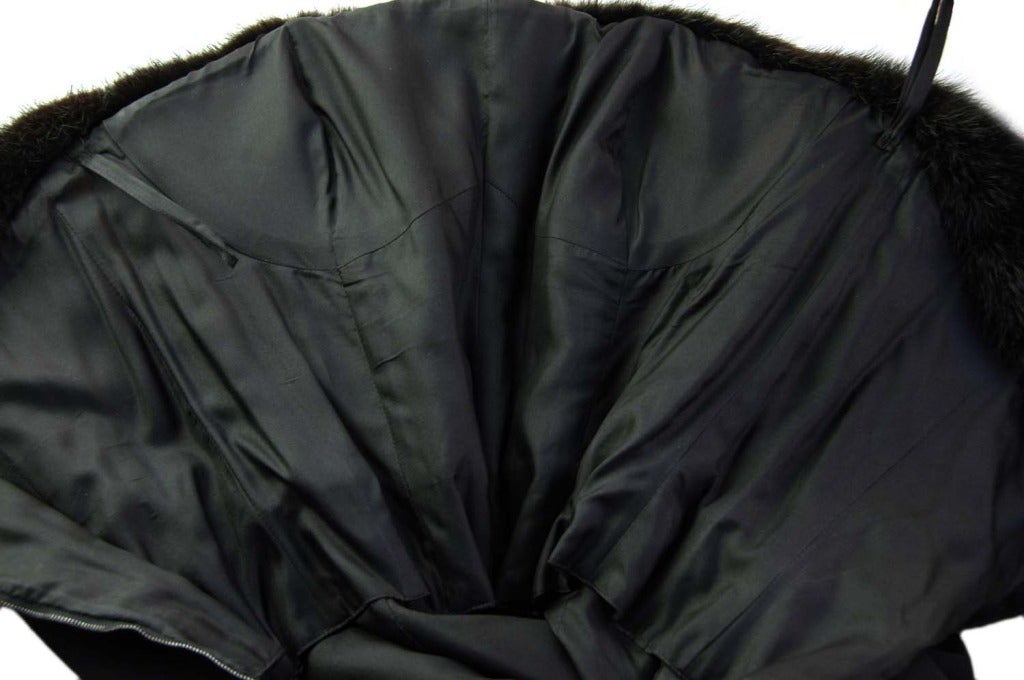 CELINE Black Silk Strapless Gown With Mink Trim-Sz. 6 1