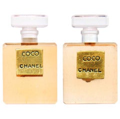 Vintage CHANEL Orange Resin Coco Chanel Perfume Bottle Clip-On Earrings
