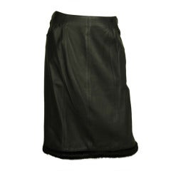 CHANEL Black Leather Skirt W/Rabbit Trim - Sz 38