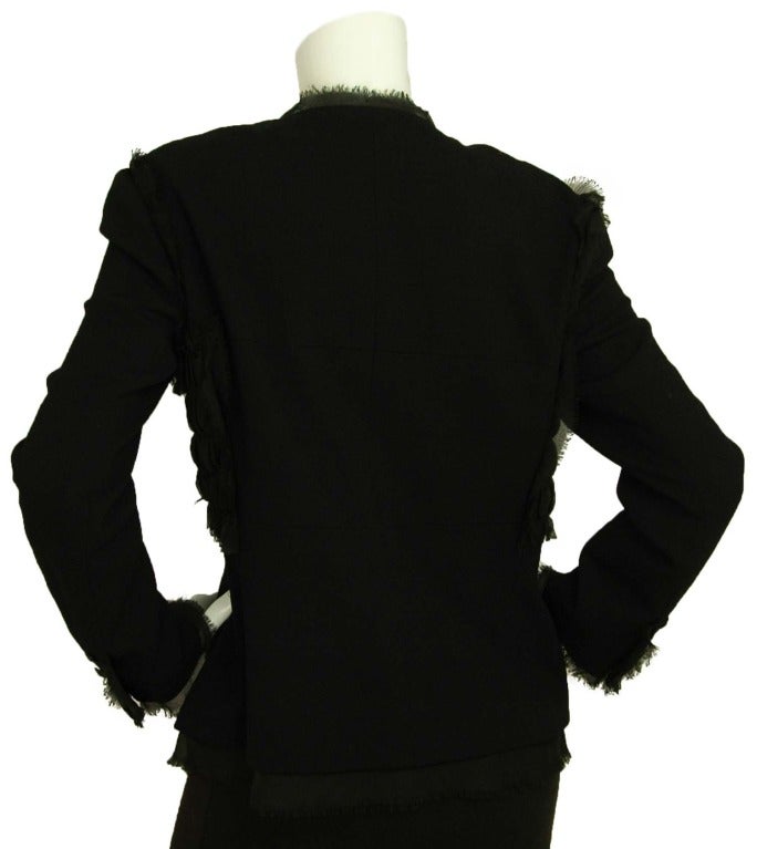 CHANEL Black Jacket W/Ruched Silk Panel And Trim - Sz 12 In Excellent Condition In New York, NY