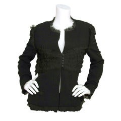 CHANEL Black Jacket W/Ruched Silk Panel And Trim - Sz 12