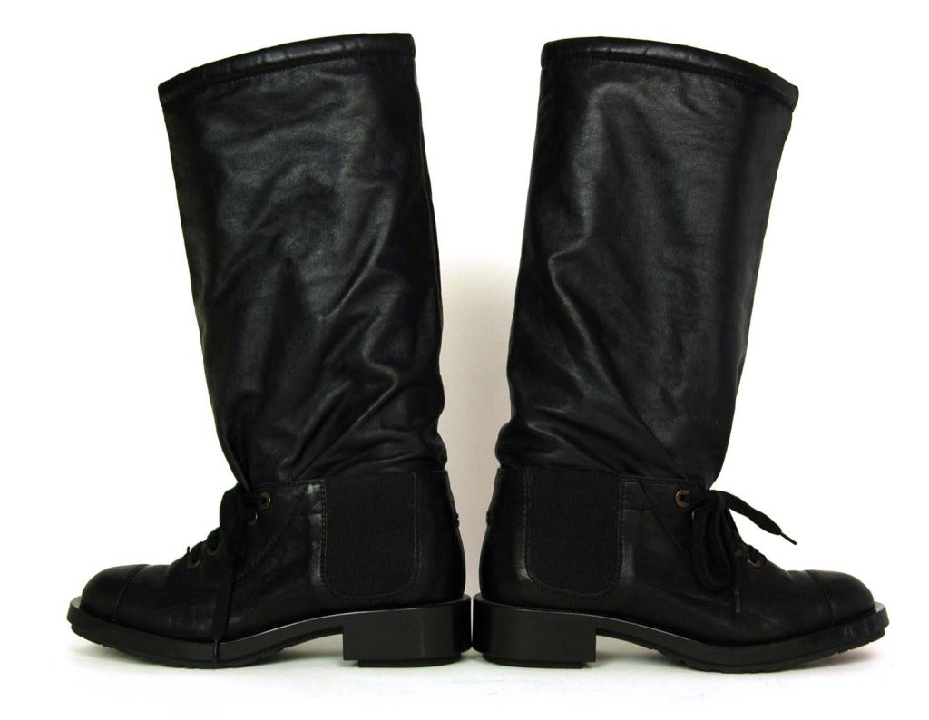 CHANEL Black Mid-Calf Lace-Up Combat Boots Sz. 38.5 at 1stdibs