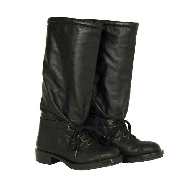 CHANEL Black Mid-Calf Lace-Up Combat Boots Sz. 38.5 at 1stDibs | chanel ...