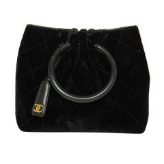 Vintage Chanel Black Velvet Bag with Leather Handles