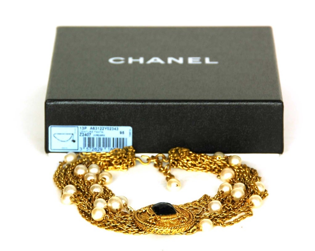 Chanel Vintage 12 Strand Gold Chain & Pearl Choker W. Circle Medallion c. 1983 1