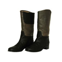 CHANEL Black & Grey Leather Round Toe Boots Sz. 41