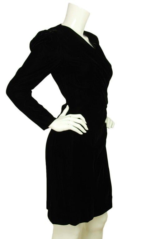 LANVIN Black Velvet  V-Neck Crossover Dress W. Knot Detail Sz. 36