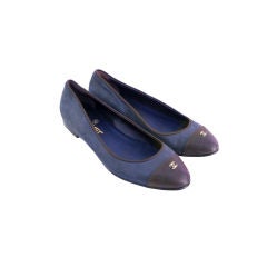 CHANEL NAVY/BROWN SUEDE FLATS