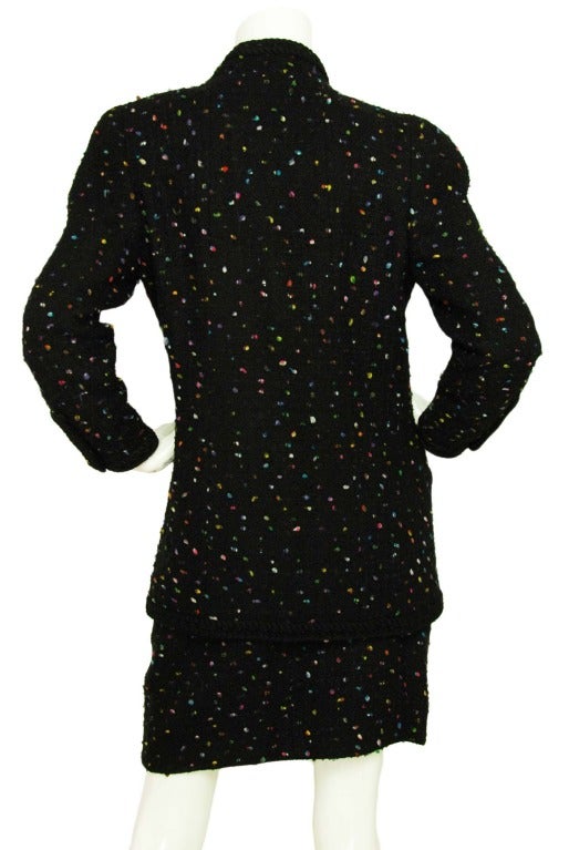 CHANEL Black Tweed Skirt Suit W. Multicolor Flecks Sz. 40 In Excellent Condition In New York, NY