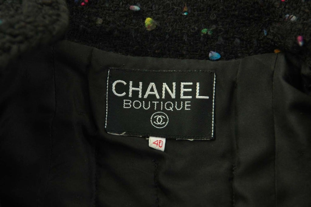 Women's CHANEL Black Tweed Skirt Suit W. Multicolor Flecks Sz. 40