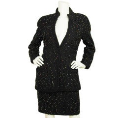 CHANEL Black Tweed Skirt Suit W. Multicolor Flecks Sz. 40