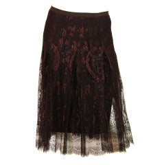 HERMES Brown Lace Skirt W. Floral & Logo Detailing Sz. 38