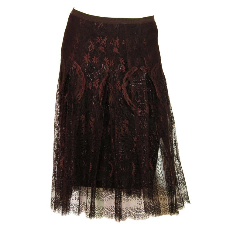 HERMES Brown Lace Skirt W. Floral and Logo Detailing Sz. 38 at 1stDibs — free download
