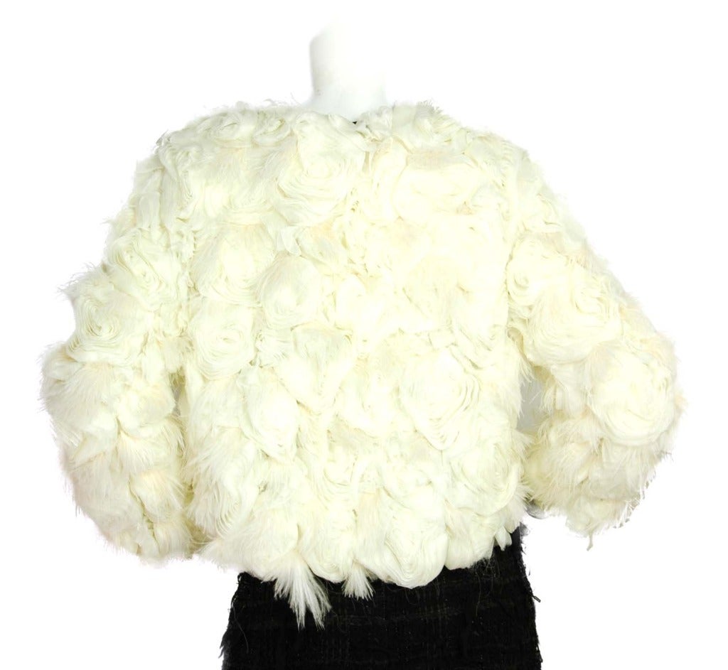 VALENTINO White Silk Bolero Jacket With Rosettes & Feathers RT. $3350 In Excellent Condition In New York, NY