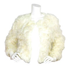 VALENTINO White Silk Bolero Jacket With Rosettes & Feathers RT. $3350