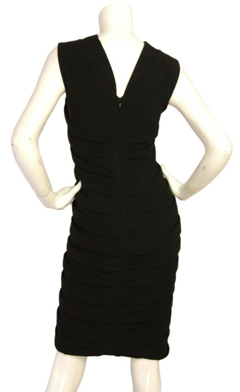 JIL SANDER Black Sleeveless Dress With Chevron Pleats Sz. 34 In Excellent Condition In New York, NY