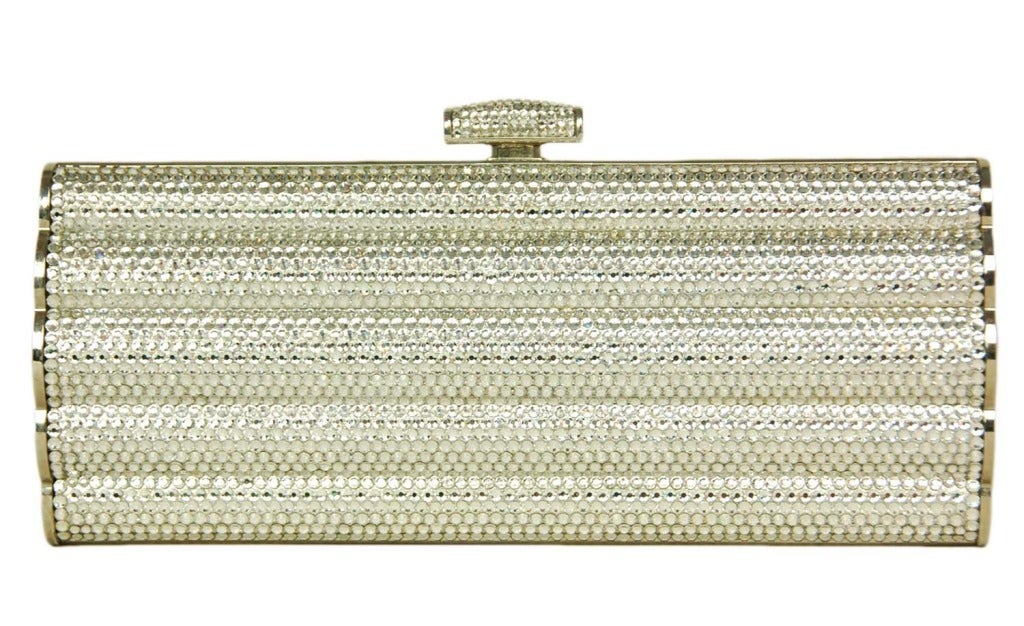 JUDITH LEIBER Silver Swarovski Crystal Minaudiere Clutch RT. $2, 995 In Excellent Condition In New York, NY
