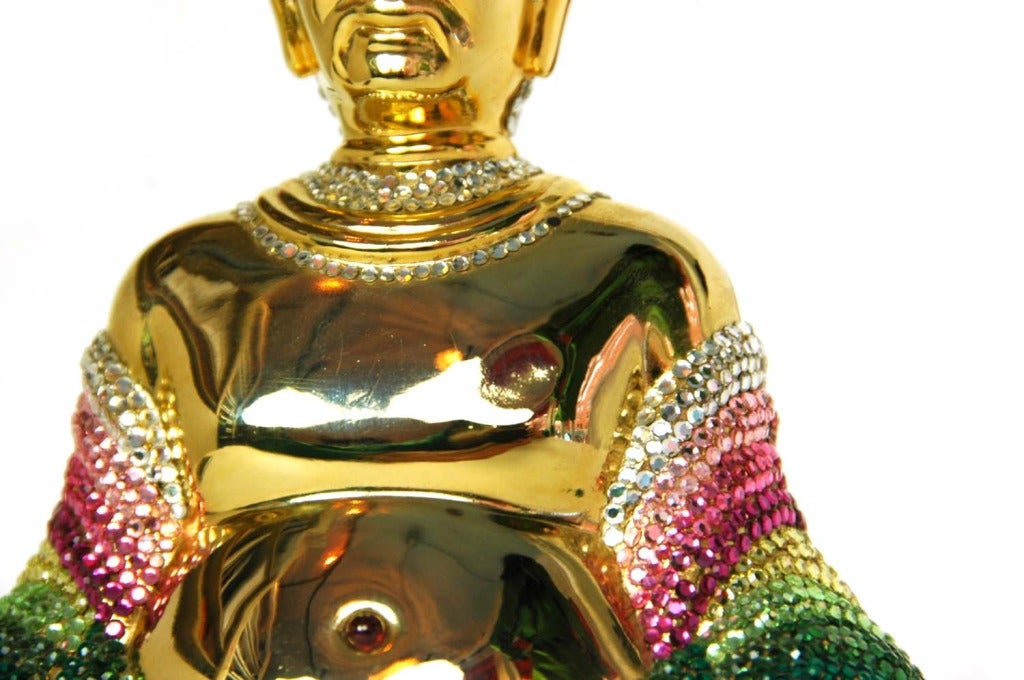 JUDITH LEIBER Gold Buddha Clutch W. Swarovski Crystals & Strap In Good Condition In New York, NY