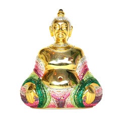 JUDITH LEIBER Goldene Buddha-Clutch mit Swarovski-Kristallen und Riemen
