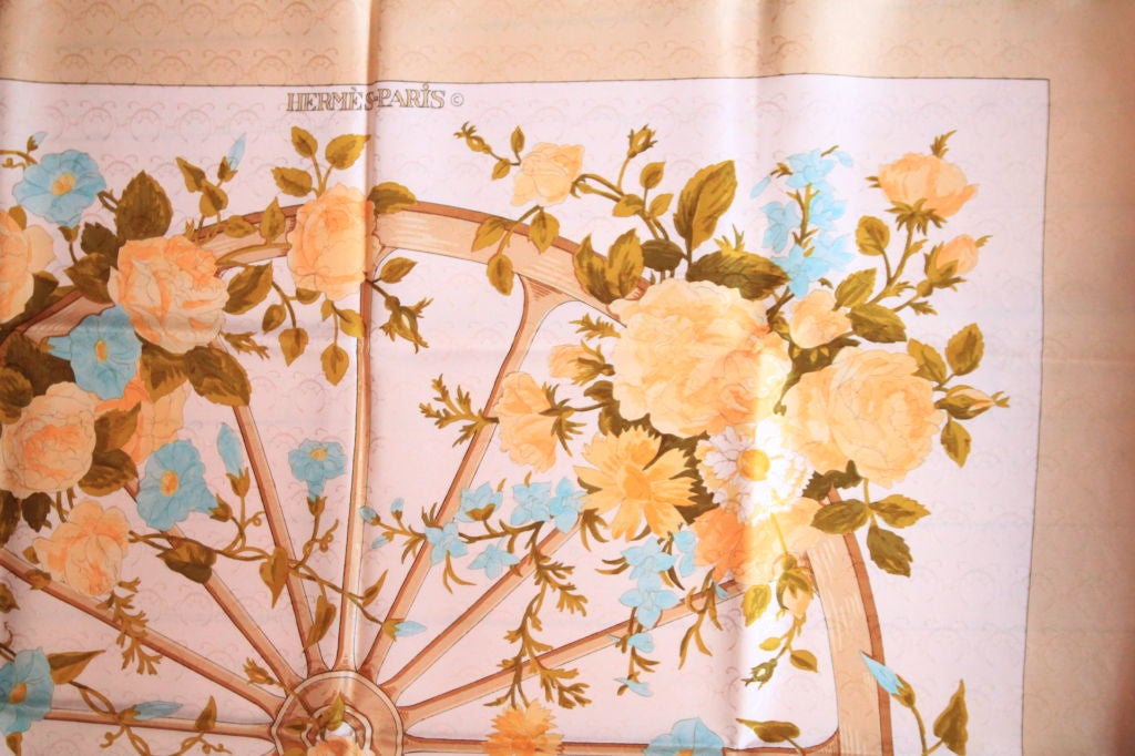 HERMES BEIGE ROMANTIQUE FLORAL SILK SCARF