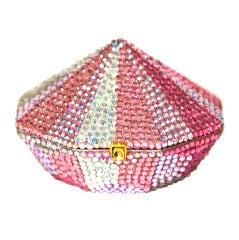 JUDITH LEIBER Pink & Silver Swarovski Crystal Pyramid Pill Box