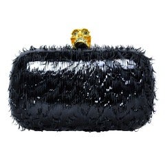 ALEXANDER MCQUEEN Black Frayed Patent Leather Clutch W. Skull Closure RT. $1, 695
