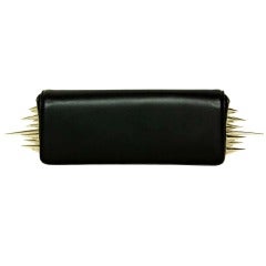 CHRISTIAN LOUBOUTIN Black Leather 'Marquise Paris' Clutch W. Spikes RT. $1, 255