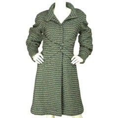 CHANEL 2010 Blk/Wht Tweed Coat With Criss Cross Belt and Pleated Elbows Sz. 42