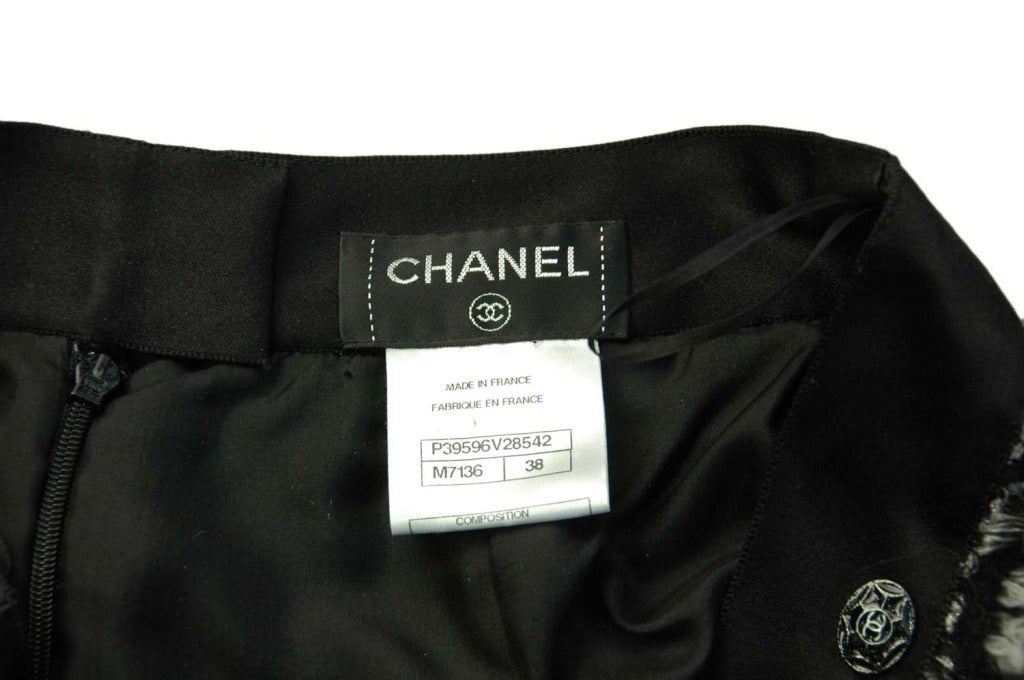 CHANEL Black, White, Blue & Grey Tweed Skirt W. Fringe Hem Sz. 38 1