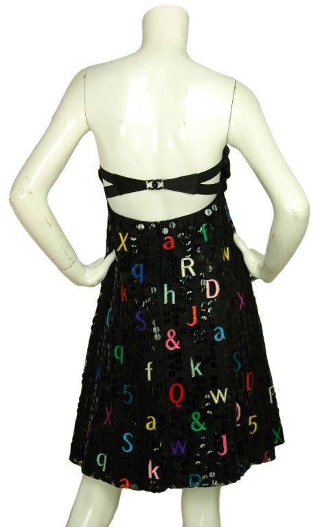 CHANEL Strapless Black Sequin Alphabet Dress W. Silk Bust Sz. 38 c. 01 In Good Condition In New York, NY