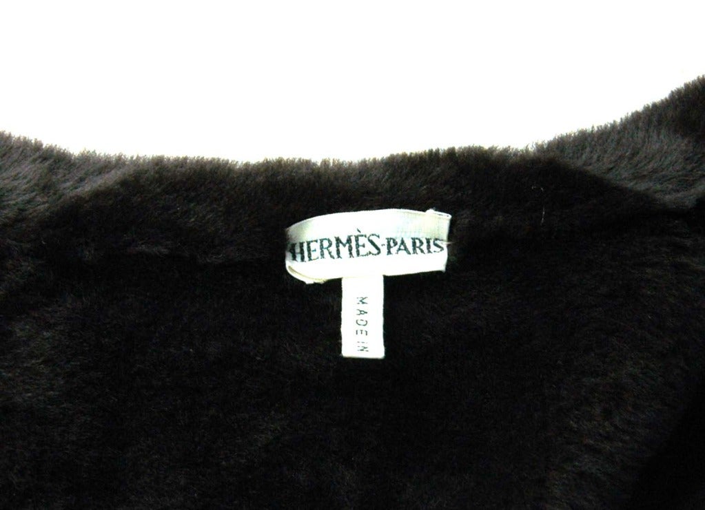 Women's HERMES Dark Brown Shearling Coat W. Silk Buckle Closures Sz. 38